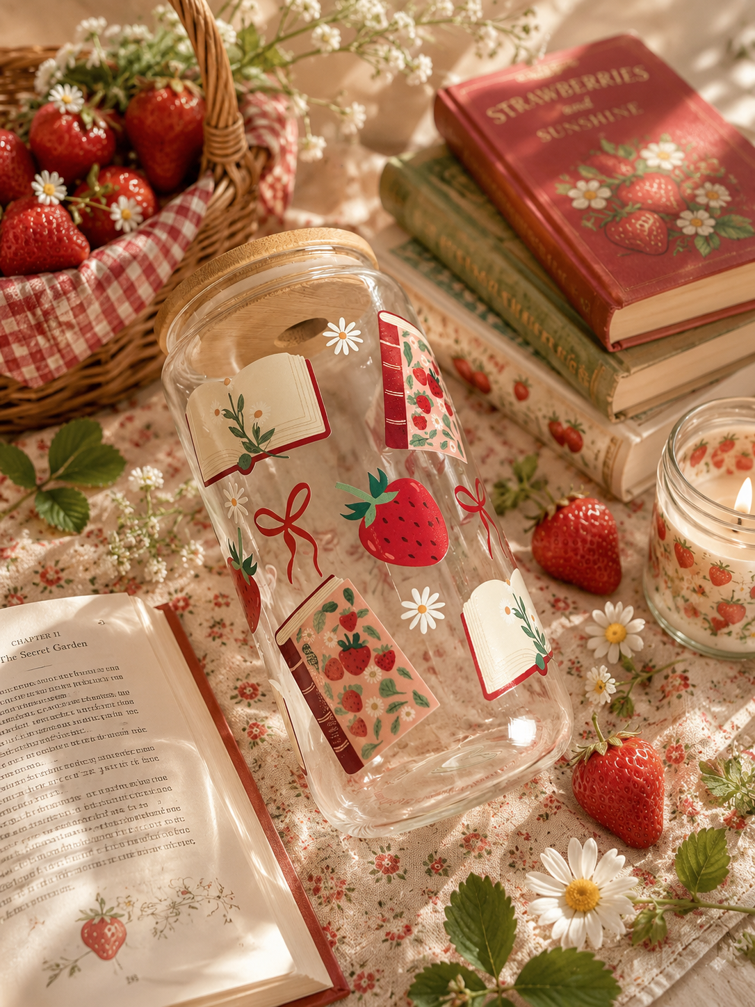 Strawberry Chapters Glass Can Cup