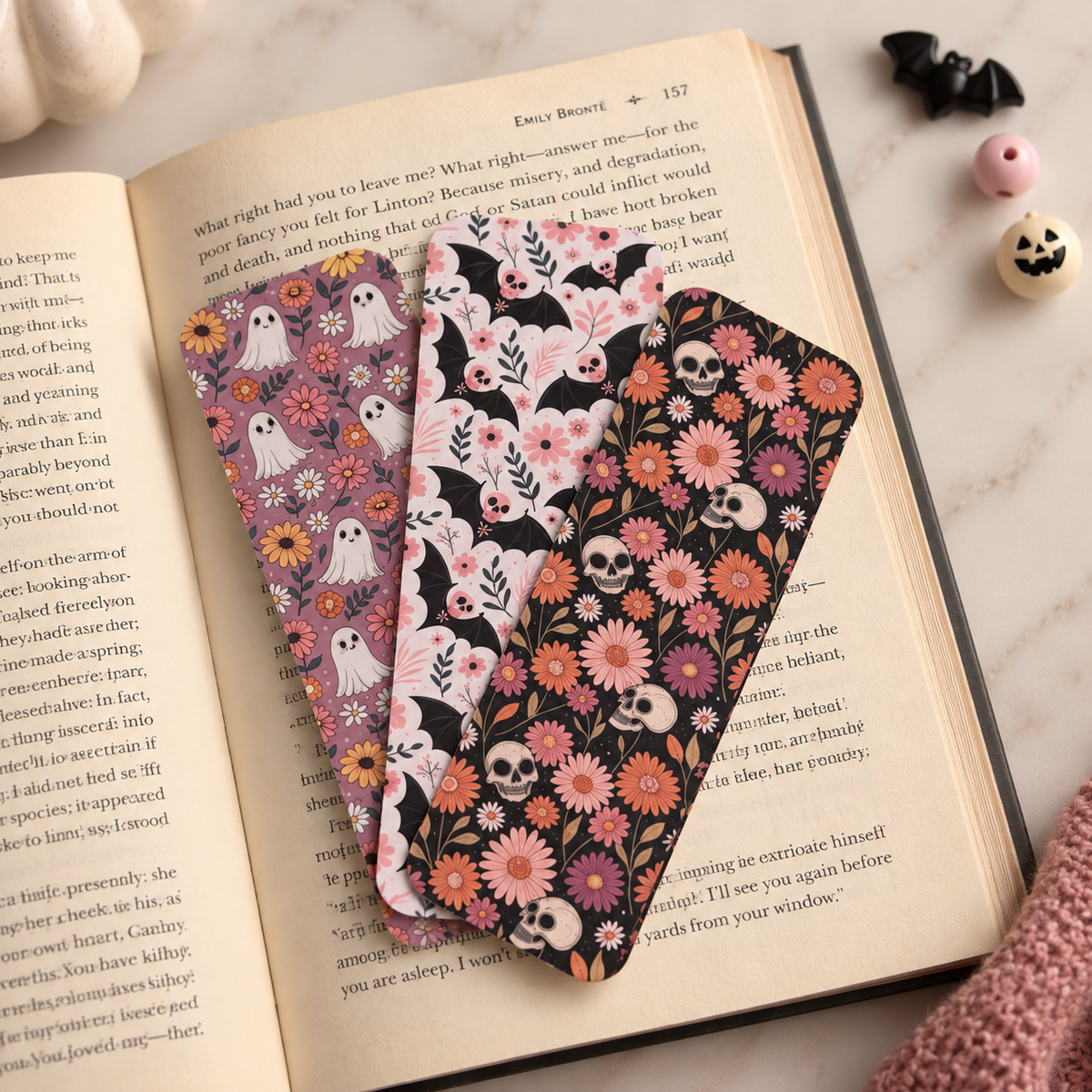 Skulls, Bats, and Ghosts bookmark trio