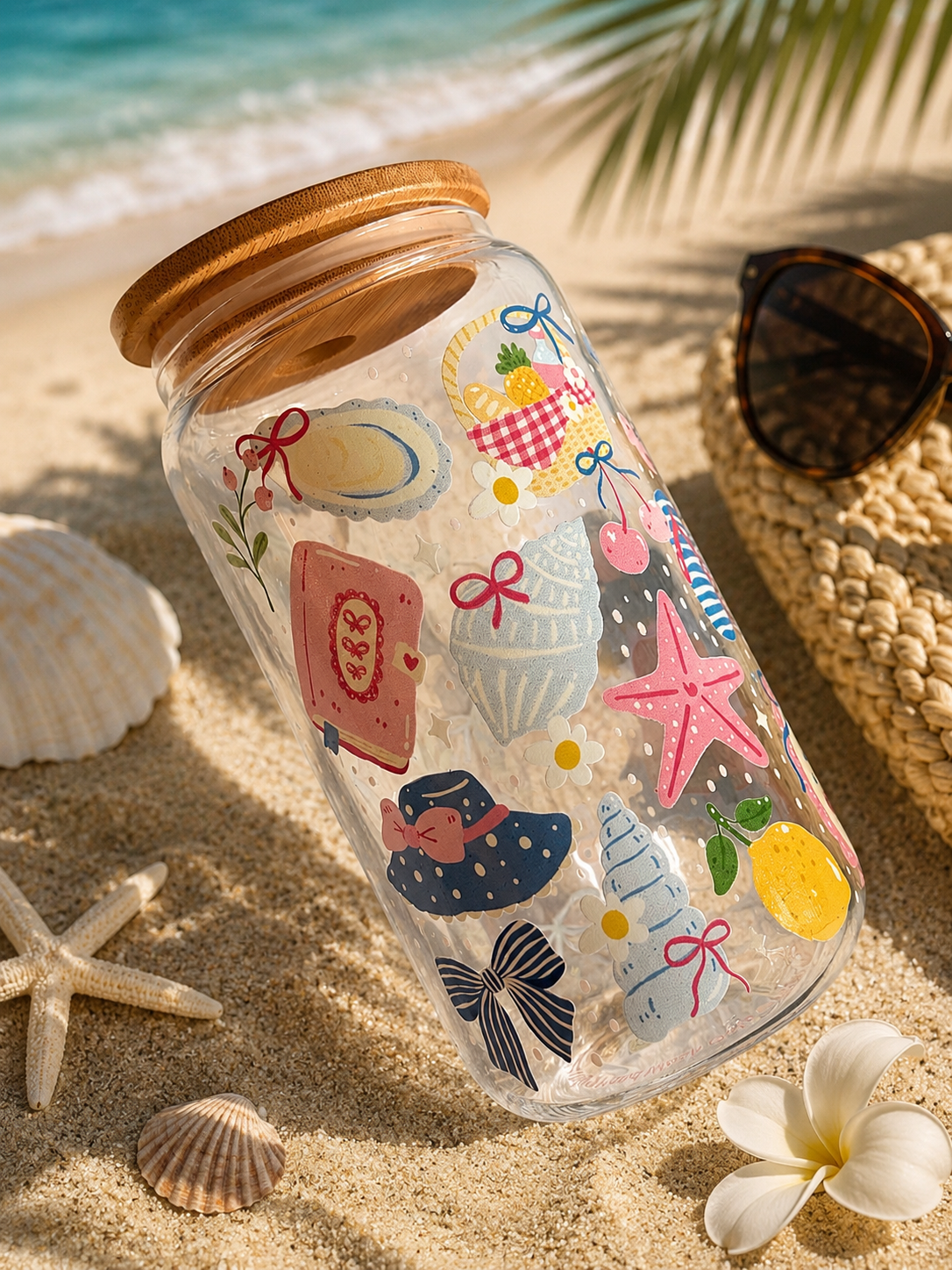 Coastal Summer Glass Can Cup