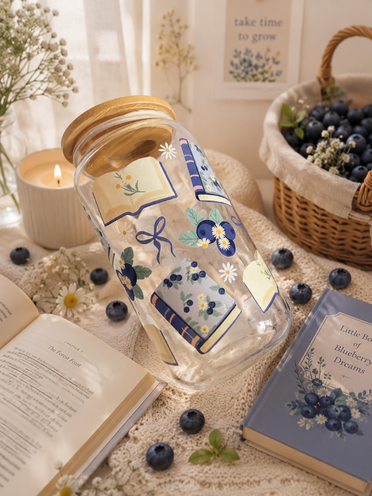 Blueberry Chapters Glass Can Cup