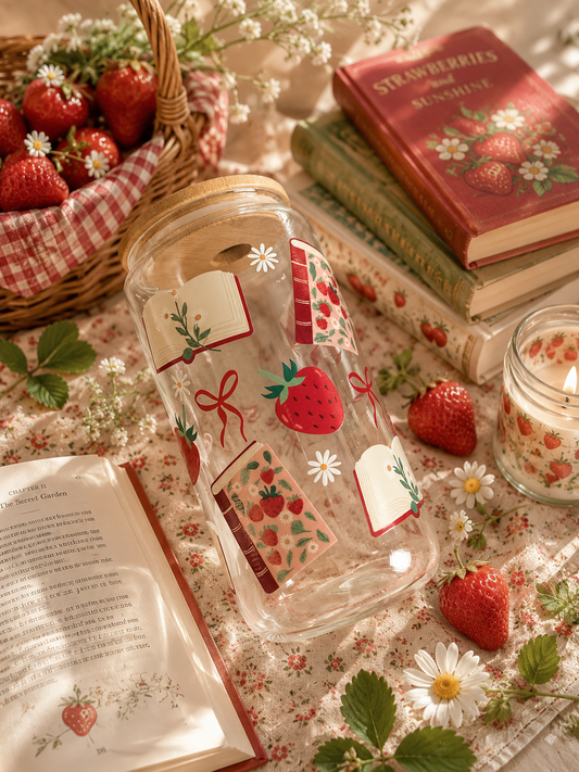 Strawberry Chapters Glass Can Cup
